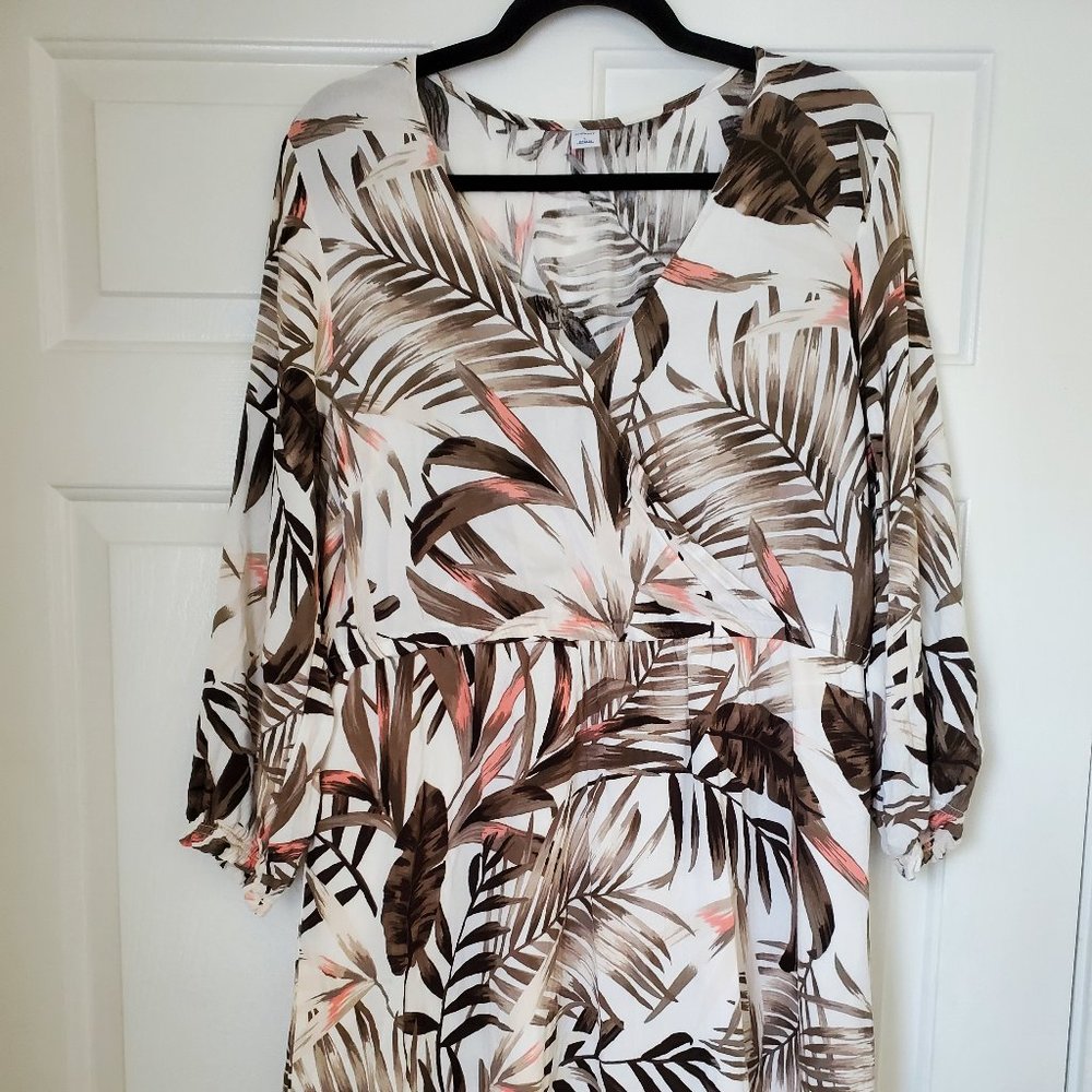 Old Navy White Palm Print Front Wrap Dress